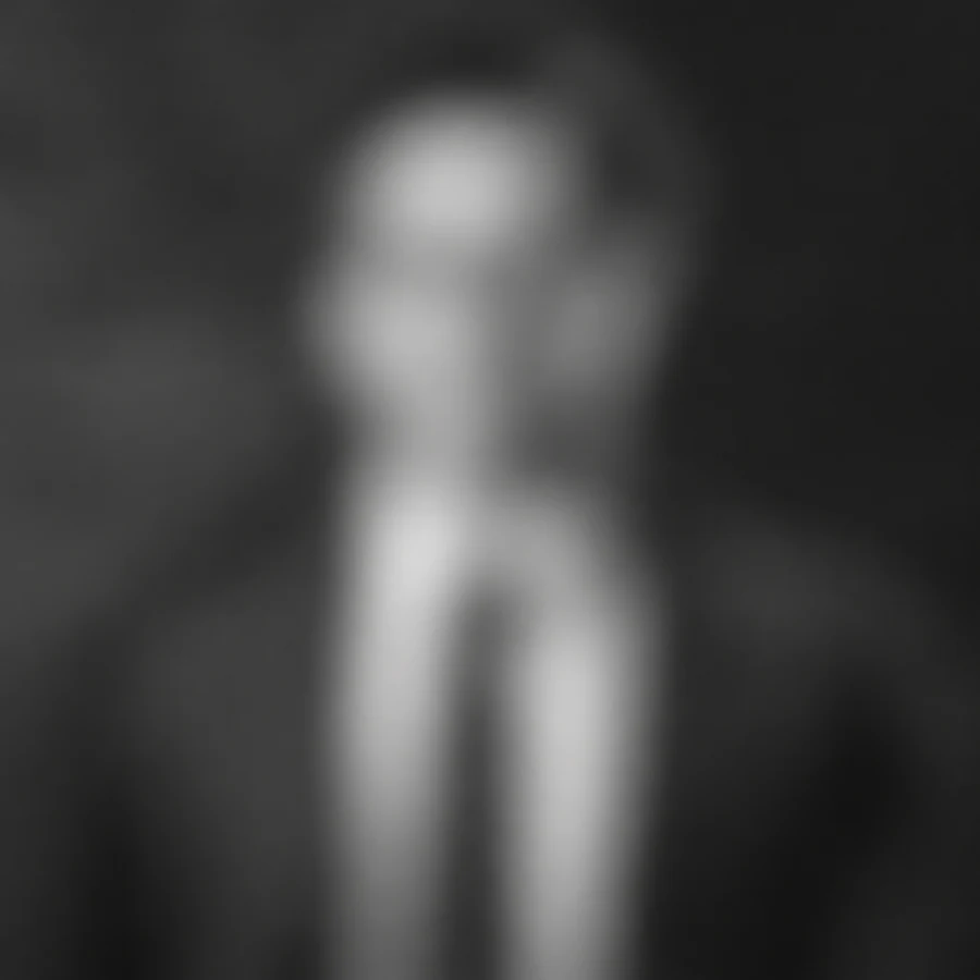 Retrato ilustrativo em preto e branco, intencionalmente desfocado